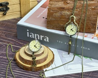 Pocket brass Watch with Chain, Brass Vintage Pocket Watch, Orb Pocket Watch Antique Bronze Glass Bubble 25mm,  Dainty Roman Numeral Bras
