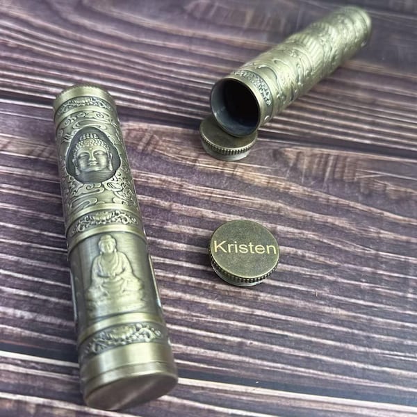 Brass Embossed Cigarette Case - Dragon & Guanyin Engraved Portable Cigarette Holder, Tobacco Storage Tube, Unique Gift for Smokers