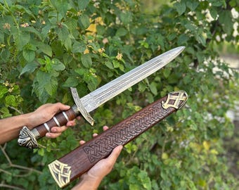 Hand Made Real Damascus Steel Sword Viking Sword Medieval sword for Groomsmen Gift for Father & Son Gift For Husband Christmas Gift for Him
