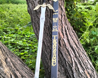 Custom Link's Master Sword Replica, Skyward Blue Zelda Sword Master Sword Bestes Weihnachtsgeschenk Jahrestag Geschenk für Papa Geschenk für Sie & Ihn
