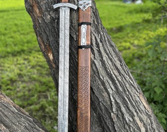 Custom Hand Forged Damascus Steel Viking Sword ,Viking Medieval Sword, Best Anniversary Gift Birthday Gift USA Man Christmas Gift For Him