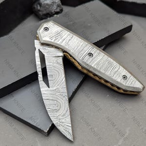 Fully Damascus folding knife Pocket Knife Hunting Outdoor knife Groomsmen Gift Knives, Christmas gift Birthday & Anniversary Gift For Him