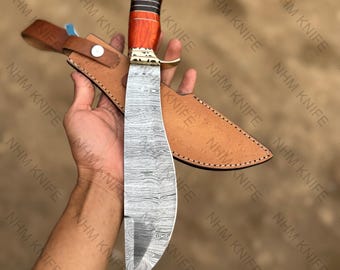 Cuchillo Bowie de Damasco hecho a mano, cuchillo de caza y campamento, regalo para esposo, cumpleaños y aniversario, regalo para papá, regalo de Navidad para él, regalo para hombre de EE. UU.