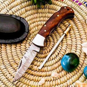 Handmade Damascus Pocket Knife Beautiful Handle Folding Knife Birthday Gift Groomsmen Gift Wedding Personalized Gifts for Men Gift for USA