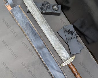Espada auténtica de acero de Damasco hecha a mano, espadas vikingas, espadas de fantasía, espadas históricas medievales de espiga completa, regalo de Navidad, regalo para padrinos de boda.