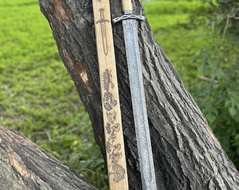 Espada vikinga hecha a mano, espada de acero de Damasco auténtico, espada medieval, regalo para padrinos de boda, regalo personalizado para hombres, regalo de aniversario de Navidad para él.
