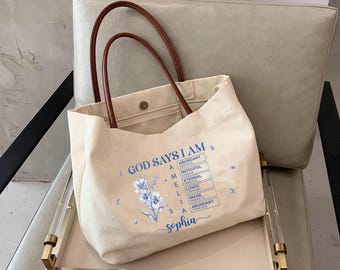 Personalized God Say You Are Unique Special Lovely Bag, Custom Name Religious Tote Bag For Women, Bible Verse Floral Bags, Sister Gifts