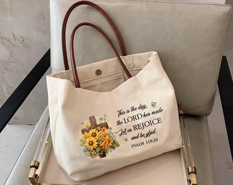 Religious Tote Bags For Women, Christian Gifts for Women, Jesus Floral Tote Bag, Christian Cross Bag, Inspirational Bible Tote