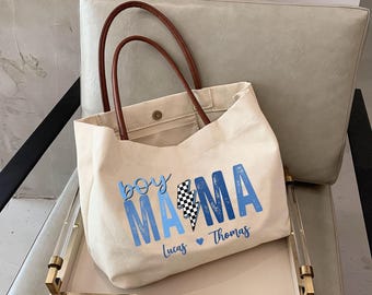Custom Boy Mama Tote Bag, Gift for Mama of Boys, Mother's Day Bags, New Mom Tote Canvas Totes Bag for Mom Nurse Teacher Boss Lady Boy Mother