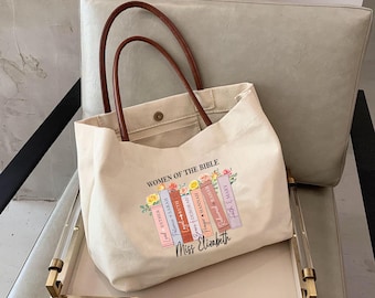 Personalized Women Of The Bible Tote Bag, Christian Bag Gifts, Custom Floral Christian Book Lover Gift, Inspirational Bible Verse Bag