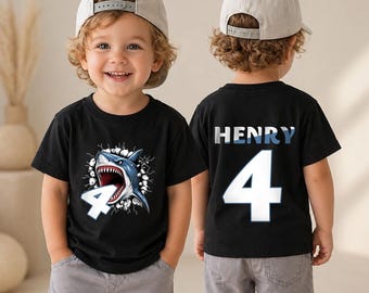 Shark Fin Squad 4th Birthday Shirt, Personalized Birthday Tee, Custom Little Shark Outfit, Ocean Adventure Party