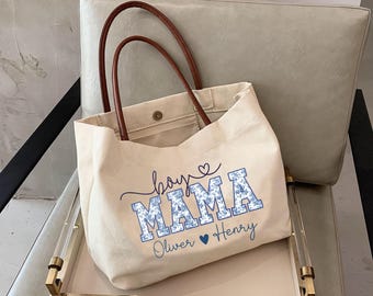 Personalized Boy Mama Canvas Tote Bag, Custom Boy Mom Bags For Everyday, Canvas Tote Bag for Mom Nurse Teacher Boss Lady, Mothers Day Gift