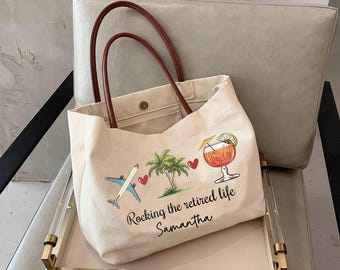 Personalized Rocking the Retired Life Canvas Tote Bag, Custom Retirement Bag For Women 2026, Tote Bags Gifts For Women Mom Coworker Boss