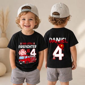 Personalized Fire Engine Adventure Shirt, Custom Fireman 4th Birthday Tee, Birthday Boy Outfit, Fire Rescue Party Gift