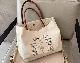 Personalized Religious Tote Bags with Inner Pockets, Custom Christian Gifts For Women, God Says You Are Unique Bible Verse Baptism Gift
