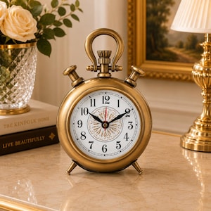 Reloj de mesa de latón estilo antiguo, reloj de escritorio redondo de inspiración vintage, reloj de repisa decorativo, decoración clásica para el hogar y la oficina.