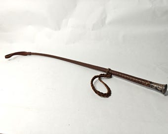 Antique braided leather Riding crop with sterling silver cap