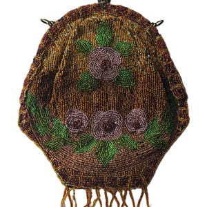 Antique glass beaded Victorian floral handbag