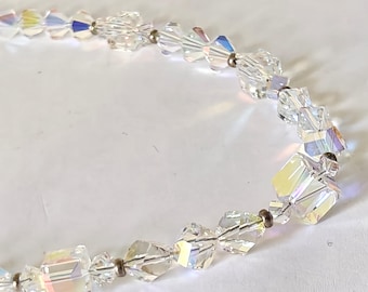 Vintage Aurora Borealis glass crystal necklace with sterling clasp
