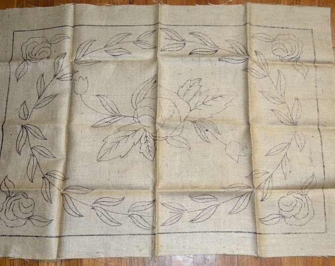 Rug Hooking Pattern on Burlap Roses and Tulips Etsy