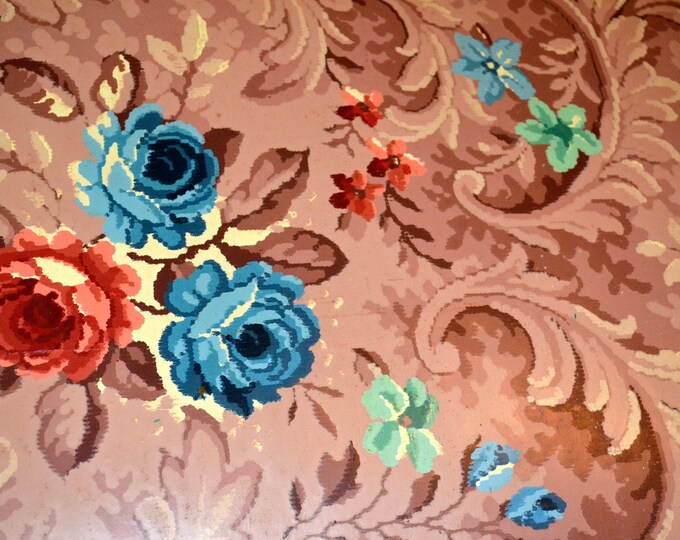 Vintage 1920s 30s Linoleum Flooring Tile Floral Pink Etsy