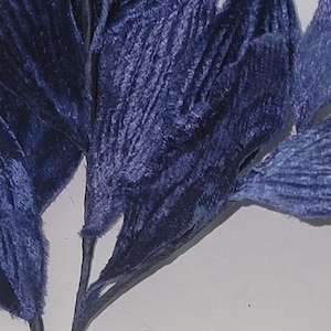 May include: A bunch of blue velvet leaves on a black stem with a green label that says "JAPAN".