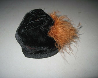 Antique Velvet Doll hat with feathers