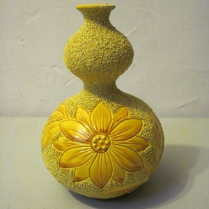Vintage unique textured Yellow floral Vase