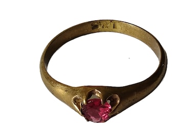 Antique Victorian brass ring with red stone