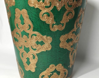 Vintage 1970's Italian Florentine wastebasket emerald green