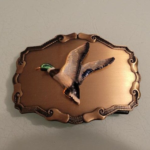 Vintage 1970s brass and metal Mallard duck belt buckle