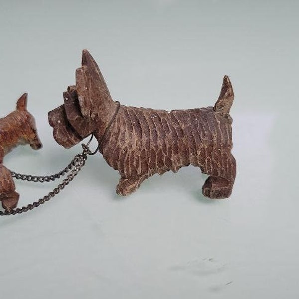 Vintage hand carved mini wooden Scottie Dogs