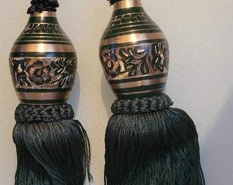 Pair of large vintage green Tassels with brass