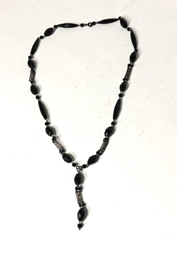 Antique black onyx beaded necklace