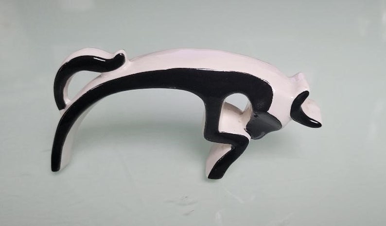 Vintage porcelain modern black and white abstract bull figure image 1