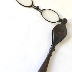 Antique circa 1900 engraved pressed steel Lorgnette spectacle
