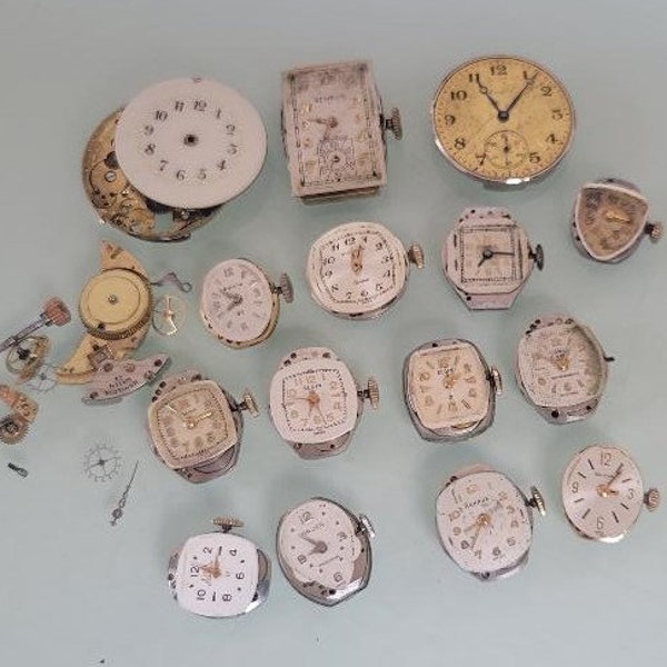 Lot vintage antique watch faces movements parts lot B