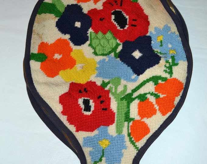 Vintage Needlepoint Floral Tennis Racket Cover Etsy