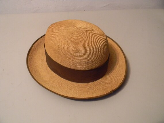 Antique girls straw hat with leather band gross g… - image 3