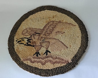 Vintage hooked rug chair pad with Eagle