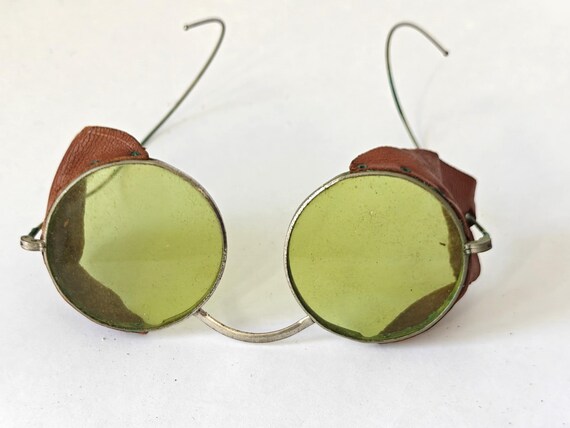 Pair antique motor car driving goggles