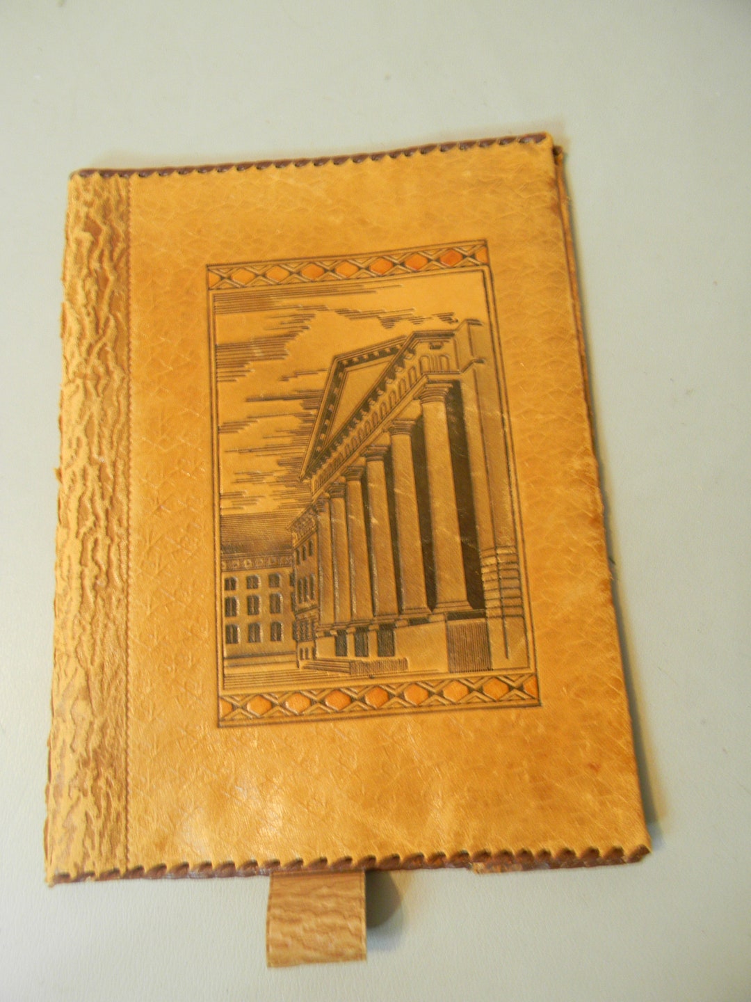 Vintage Embossed Leather Book Cover With Bookmark Etsy