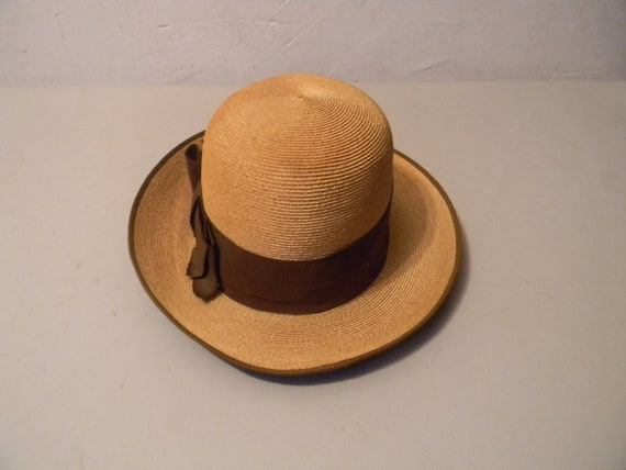 Antique girls straw hat with leather band gross g… - image 1