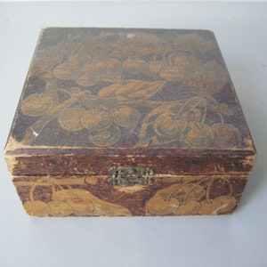 Vintage Flemish art Pyography box with Cherries