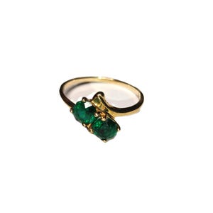Vintage dainty 10K gold ring with two Emeralds size 7