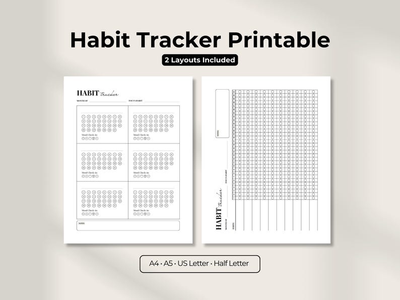 Simple Minimalist 31 Day Habit Tracker Printable – Portrait & Landscape ...