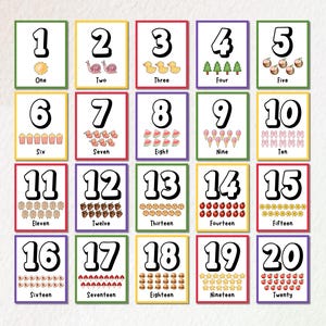 Tarjetas imprimibles de números del 1 al 20: Actividad de aprendizaje ...