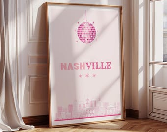 Pink Nashville Disco Ball Art Print, Girly Western Decor (Digital Download)