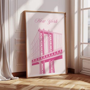 Pink New York Wall Art Pink Manhattan Bridge Art Print NYC Decor City Pink Bedroom Decor Pink Wall Art New York City Glam Decor Bedroom