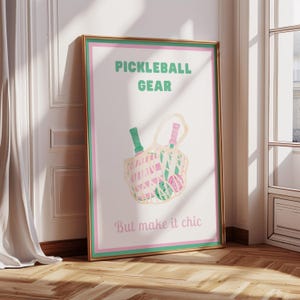 Pickleball Gear Printable Wall Art | Chic Watercolor Pickleball Decor | Preppy Pink and Green Sports Print
